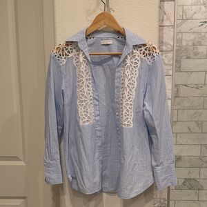 Cyrus Light Blue Button Down Shirt with White Lace Accents